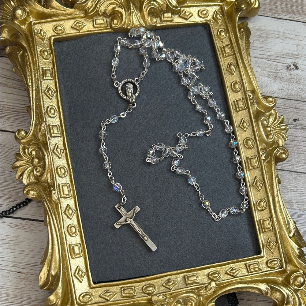 Dainty Silver and Crystal AB Rosary Necklace
